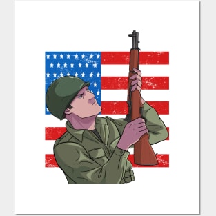 Memorial Day Army Soldier American Flag Posters and Art